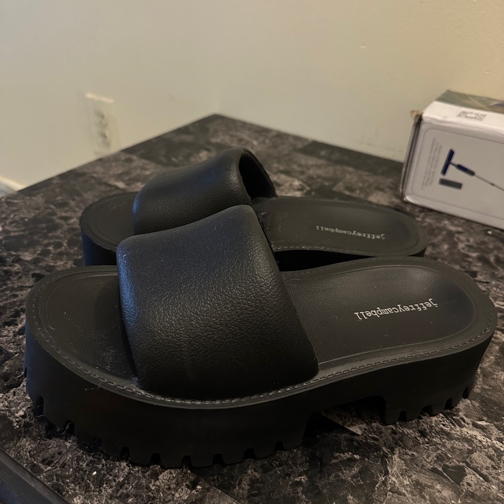 Black Platform Slide Sandals